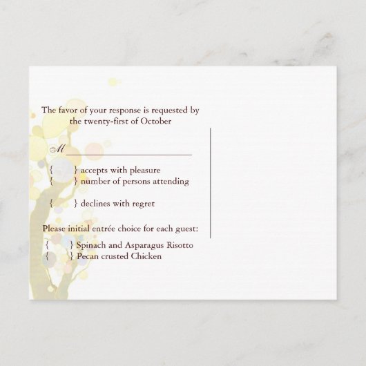 Love Trees Mariage Menu Choix RSVP (Dos)