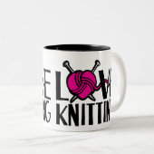Love tricot graphique rose laine mug (Devant droit)