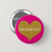 Love Trumps Hate Gold Glitter Heart Button (Voorkant /achterkant)