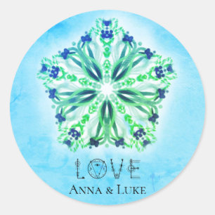 *~* LOVE Turquoise Paarse Star Mandala Ronde Sticker