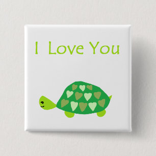 Love Turtle Vierkante Button 5,1 Cm
