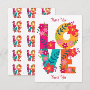 LOVE typografie clipart, floral design Bedankkaart