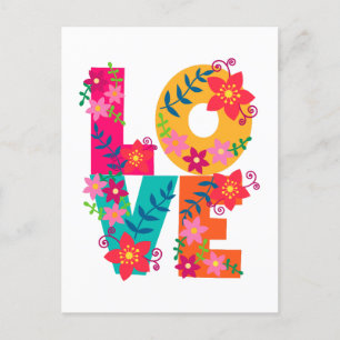 LOVE typografie clipart, floral design Briefkaart