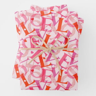 LOVE Typografie Pattern Valentijnsdag Inpakpapier Vel