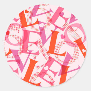 LOVE Typografie Pattern Valentijnsdag Ronde Sticker