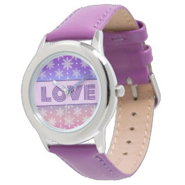 LOVE Typografie Snowflakes Paars Horloge