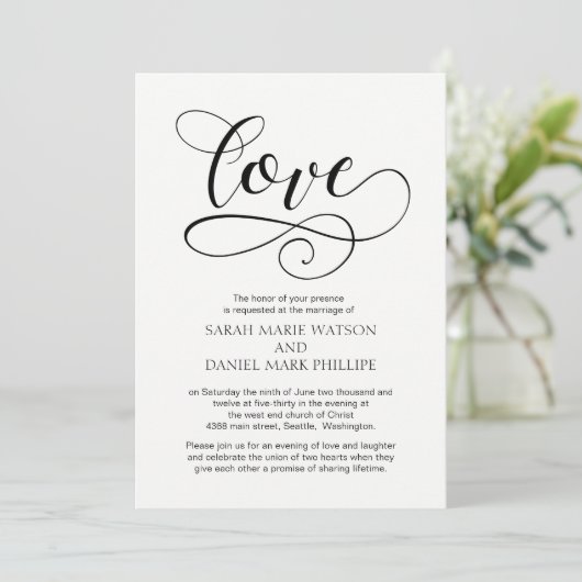 Love Typographie Mariage Élégant Script Invitation (Debout devant)