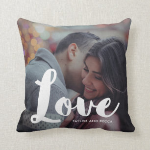 Love Typographie Photo et Noms Coussin
