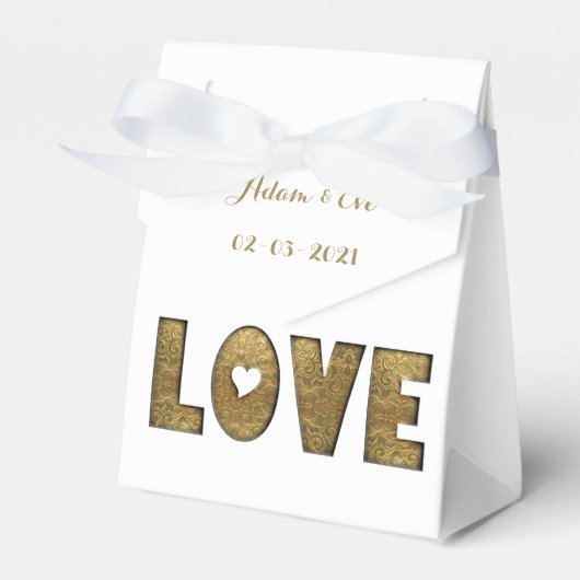 Love Typography Gold Elegant Wedding Verloving Bedankdoosjes (Voorkant Zijde)