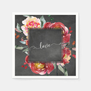 Love Typography Red Floral Bouquet op Chalkboard Servet