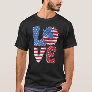Love USA Vlag Zonnebloem Juli 4 Amerikaanse Onafha T-shirt