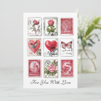 Love Valentine Postal Stamps Ephemera Collage Art Kaart