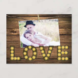 LOVE Verlichte Rustieke Bord Foto Sla Datum Ansich Aankondigingskaart