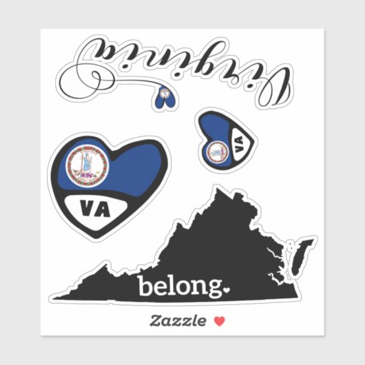 Love Virginia, Sheet of Die Cut Stickers (Vel)