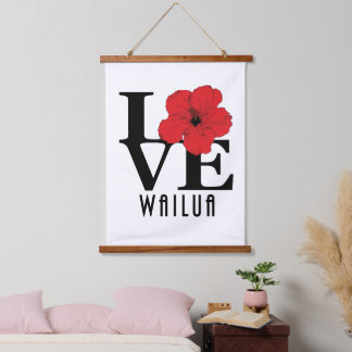 LOVE Wailua Hawaii Red Hibiscus Hangend Wandkleed