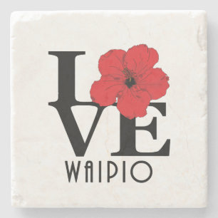 LOVE Waipio Hawaii Red Hibiscus Stenen Onderzetter