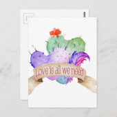 Love Waterverf Cacti Briefkaart (Voorkant / Achterkant)