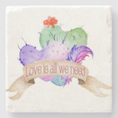 Love Waterverf Cacti Stenen Onderzetter (Voorkant)