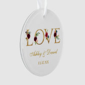 Love Weddennames Date Gold Burgundy Floral Ornament (voorkant)