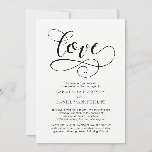 Love Wedding Typography Elegant Script Invitation Kaart (Voorkant)
