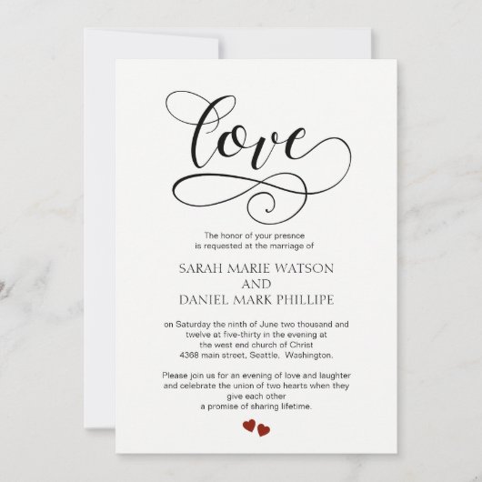 Love Wedding Typography Elegant Script Invitation Kaart (Voorkant)