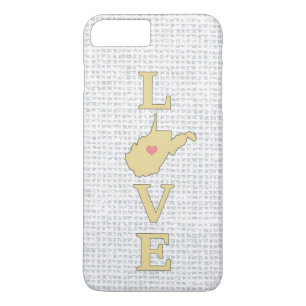 LOVE West Virginia Staatskaart verplaatsbare hart iPhone 8 Plus / 7 Plus Hoesje