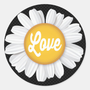 Love White Daisy Flower Zwart Bloemen Sticker