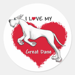 Love White Great Dane Ronde Sticker