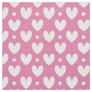 Love White Heart Polka Dots Pattern Pink Wenjr Stof