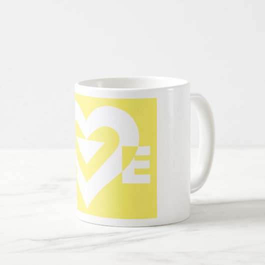Love White on Yellow Koffiemok (Voorkant rechts)
