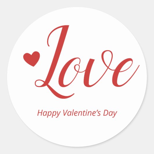 Love White Red Happy Valentijn Day Ronde Sticker (Voorkant)