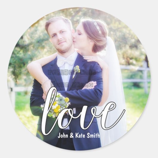 LOVE White Typography Wedding Favor Stickers (Voorkant)