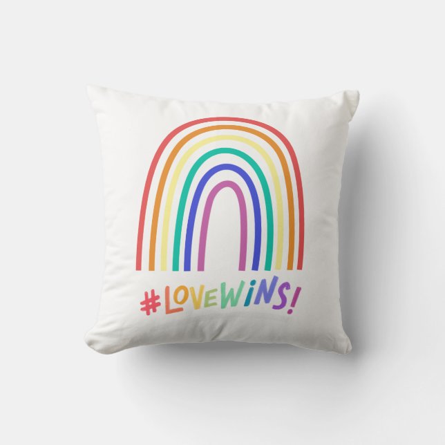 Love Wins Fun Rainbow Text Pillow Kussen (Voorkant)