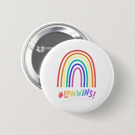 Love Wins Fun Rainbow Text Ronde Button 5,7 Cm (Voorkant /achterkant)