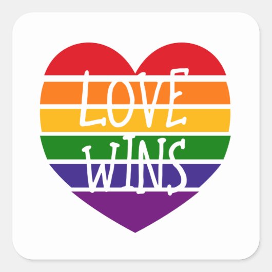 Love Wins Rainbow Pride Heart Vierkante Sticker (Voorkant)