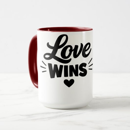 Love Wins Romantic Quote Coffee Mug – Cute Valenti Mok (Voorkant links)