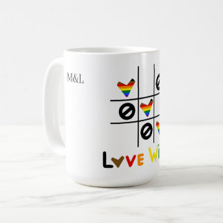 Love Wins Tic Tac Toe LGBT Custom Date & Names Mug Koffiemok