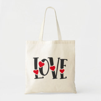 Love Word Art Hearts Red Black Valentijns Tote Bag
