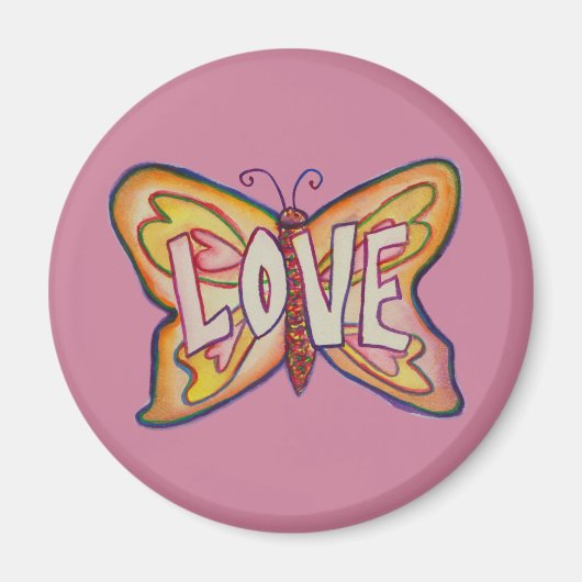 Love Word Art rose Papillon personnalisé Aimant fr (Devant)