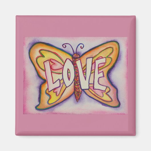 Love Word Art rose Papillon personnalisé Aimant fr (Devant)