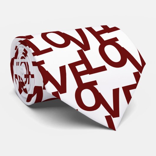 Love Word Pattern Dark Red White Stropdas (Opgerold)