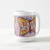 Love Word Roze Butterfly Art Coffee Cup of Mok (Voorkant rechts)