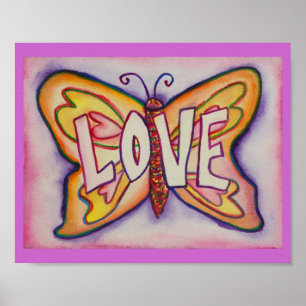 Love Word Roze Butterfly Artwork Poster Prints