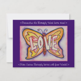Love Word Roze Butterfly Custom Art Invitations Kaart