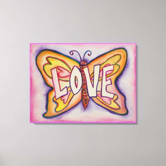 Love Word Roze Butterfly Painting Canvas Artwork (Voorkant)