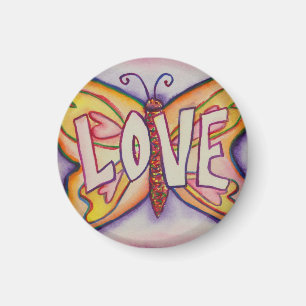 Love Word Roze Butterfly Painting Custom Magnets Magneet