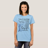 "Love works" Gray Blue Batik like Island Pattern T T-shirt (Voorkant volledig)