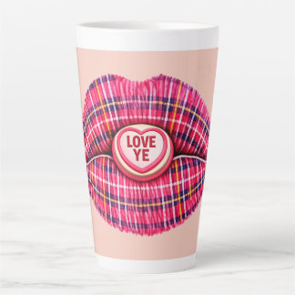 Love Ye Scottish Tartan Kiss Lips Scotland pink Latte Mok