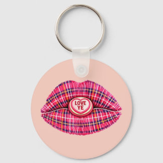 Love Ye Scottish Tartan Kiss Lips Scotland pink Sleutelhanger