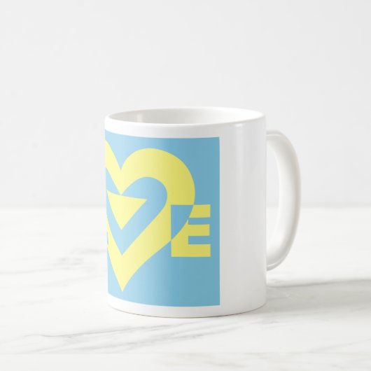 Love Yellow on Blue Koffiemok (Voorkant rechts)